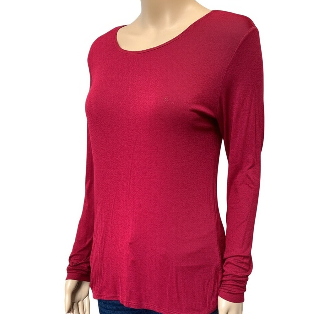 White House Black Market Long Sleeve Top Womens Small Maroon Basic Knit Top
